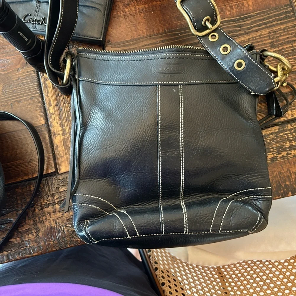 Coach Bleecker Slim Duffle Black Pebbled Leather Crossbody Shoulder Bag